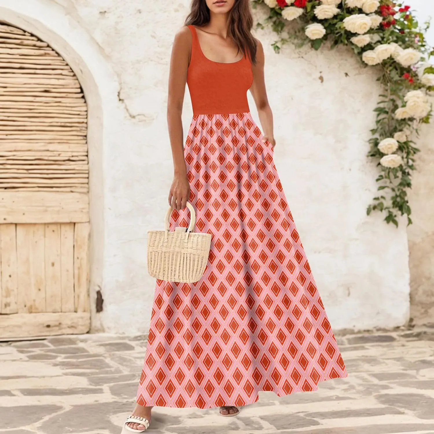 Summer Dress for Women 2025 Floral Sundress Flowy Beach Vacation Boho Maxi Dresses Tiered Floral Maxi Dress