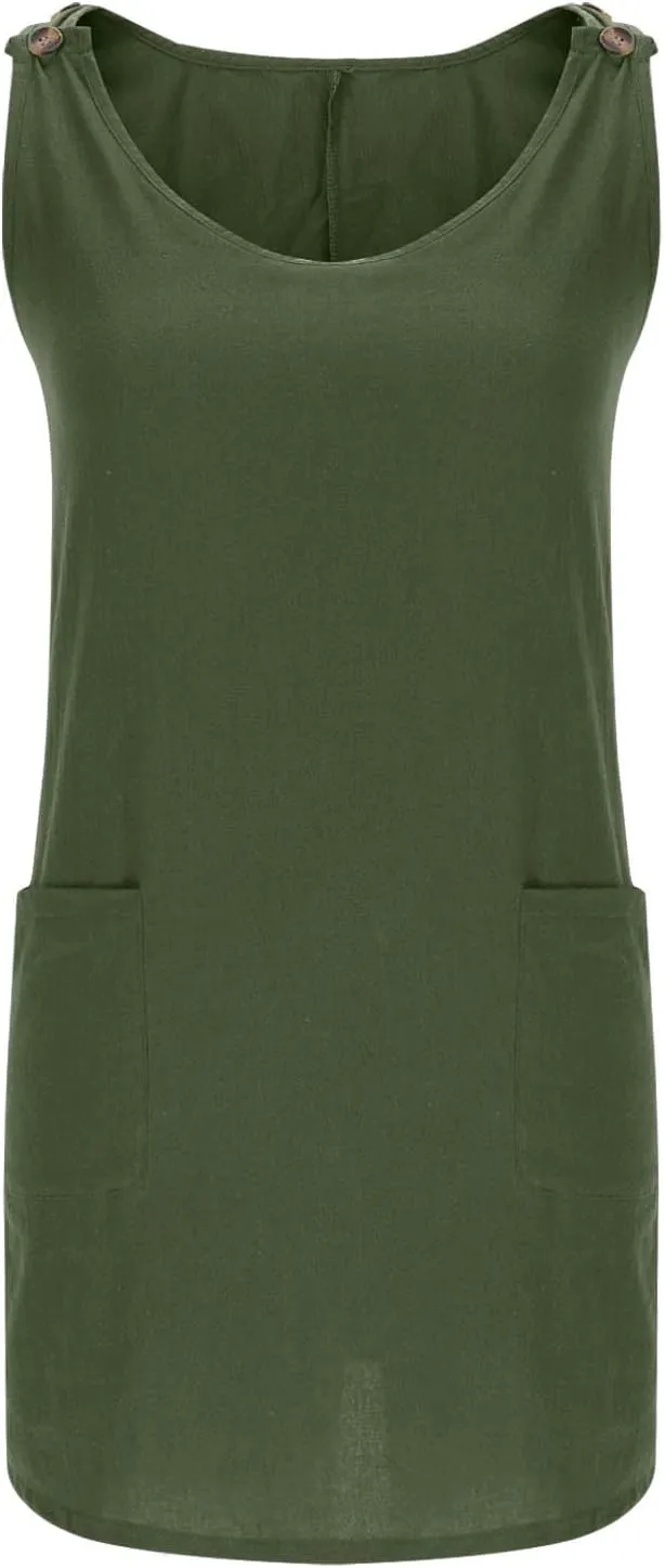 Sun Dresses for Women 2025 Vacation Sleeveless Crew Neck Mini Dress Summer Casual Loose Beach Sundress with Pockets