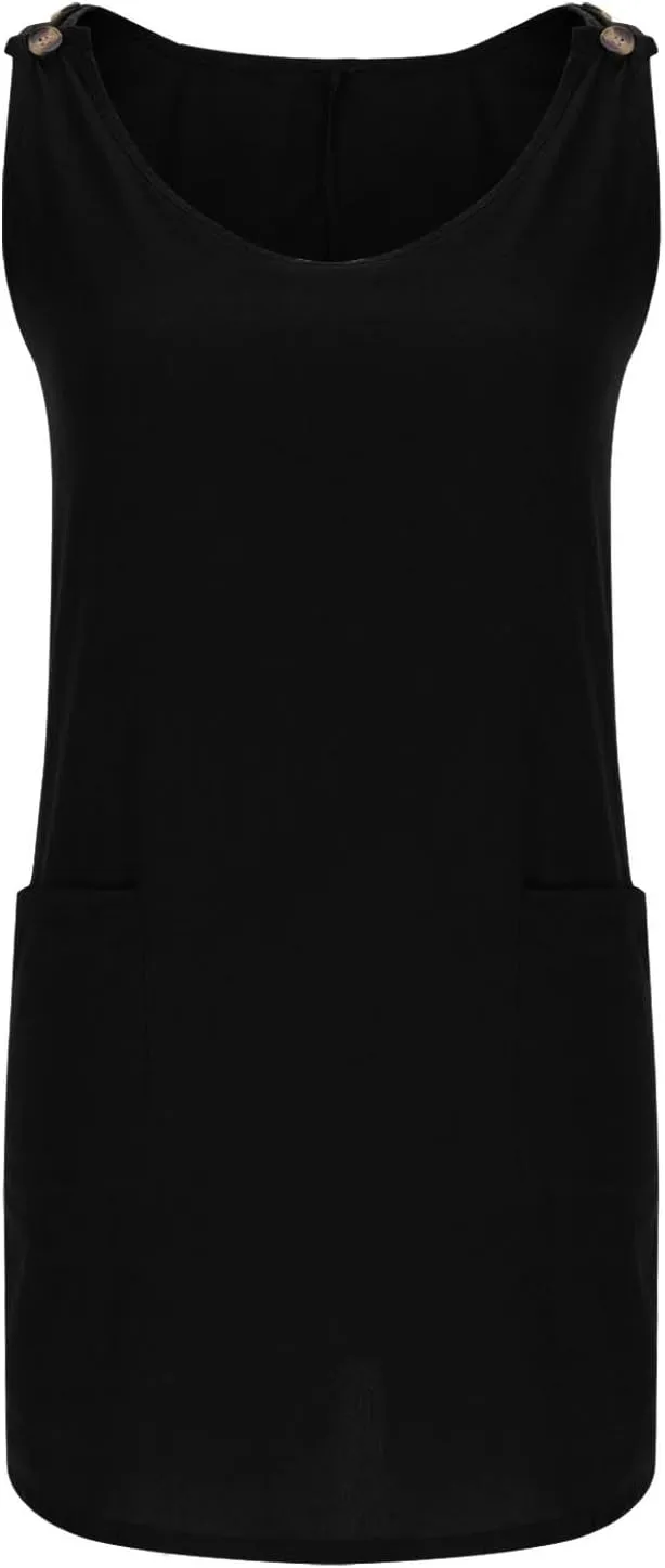 Sun Dresses for Women 2025 Vacation Sleeveless Crew Neck Mini Dress Summer Casual Loose Beach Sundress with Pockets
