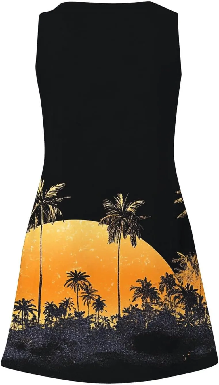Tropical Print Summer Dress for Women 2025 Trendy Sundress Sleeveless V Neck Sun Dresses Loose Tank