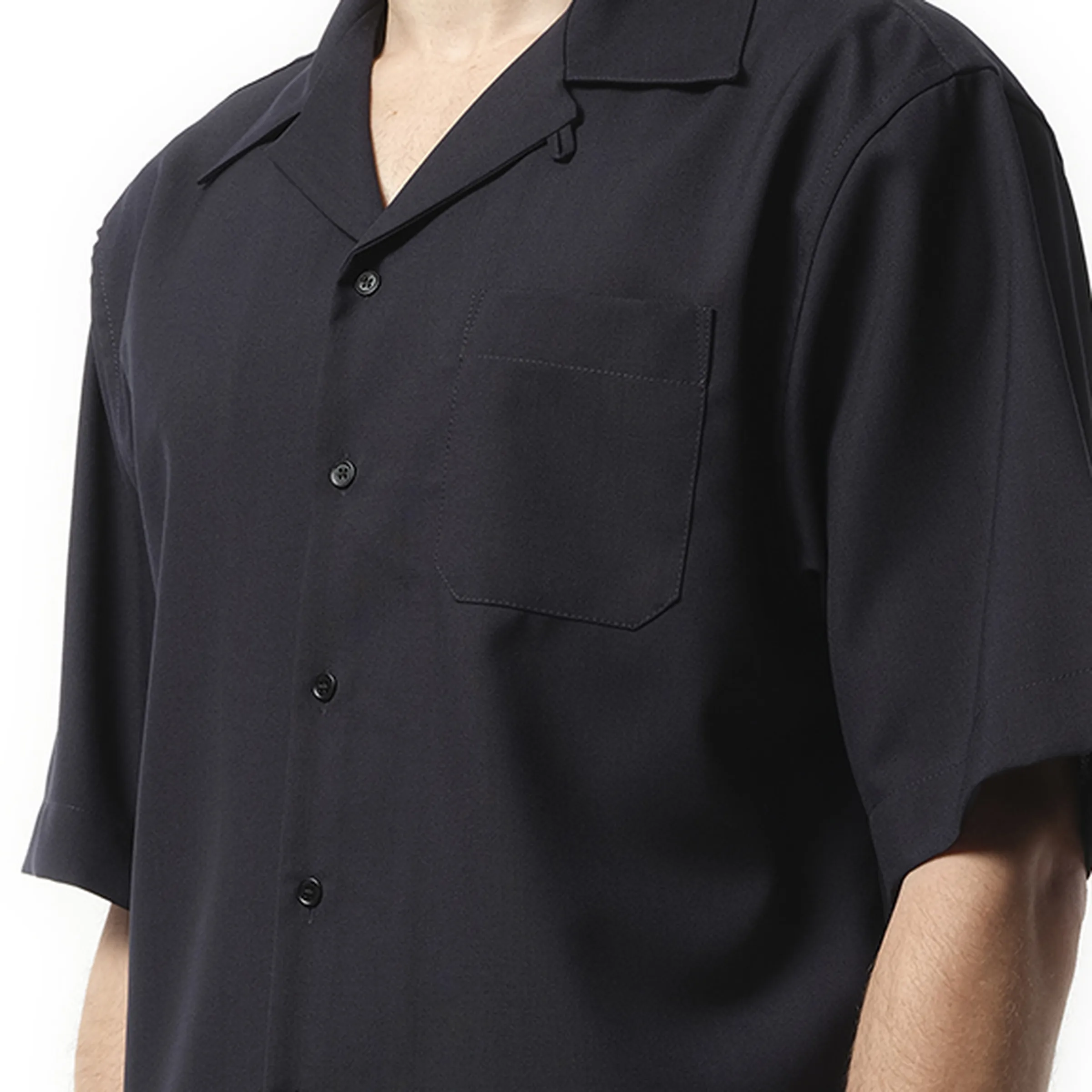 Tropical Wool Bowling Shirt in Blue/Black