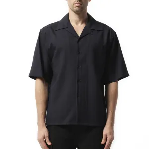 Tropical Wool Bowling Shirt in Blue/Black