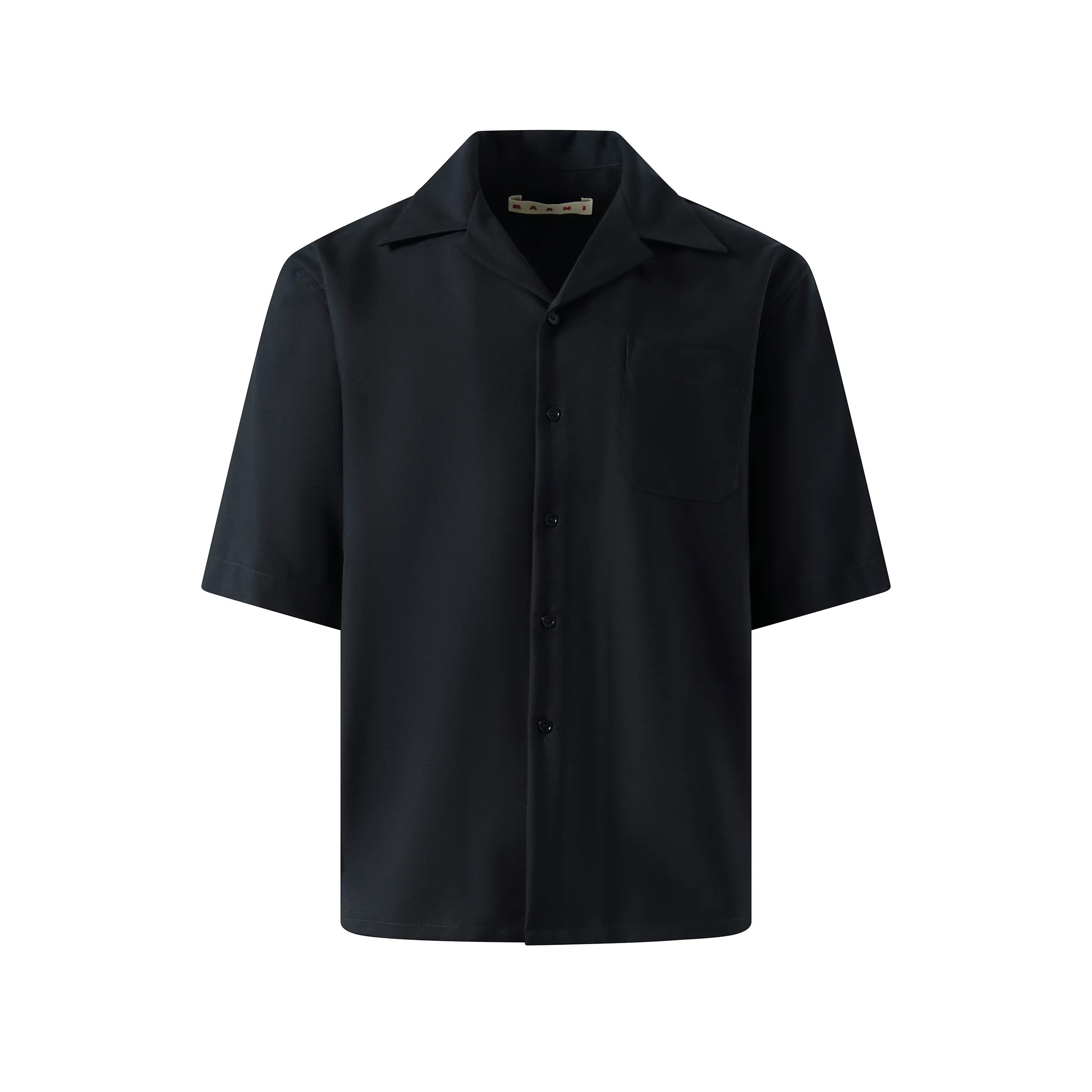 Tropical Wool Bowling Shirt in Blue/Black