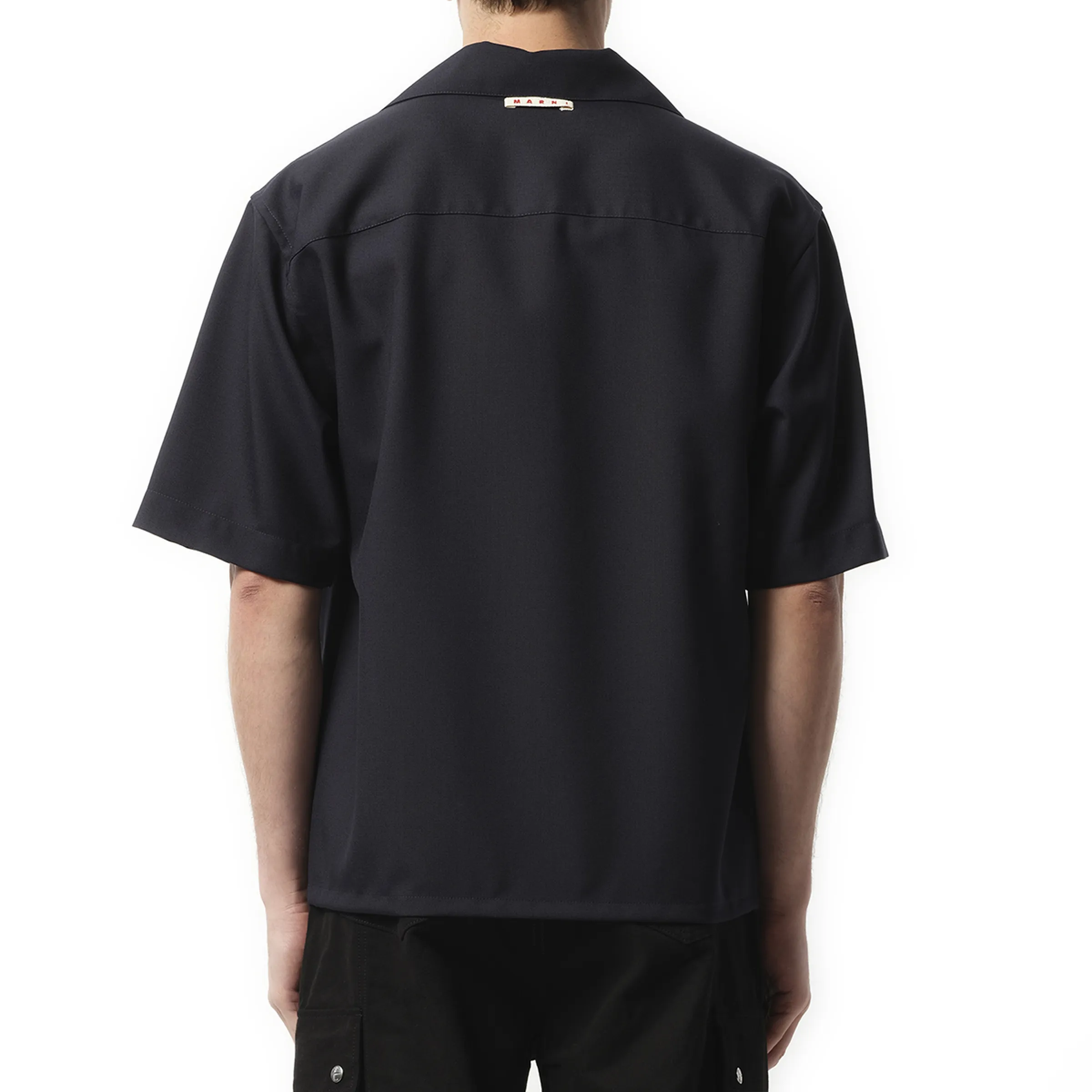 Tropical Wool Bowling Shirt in Blue/Black