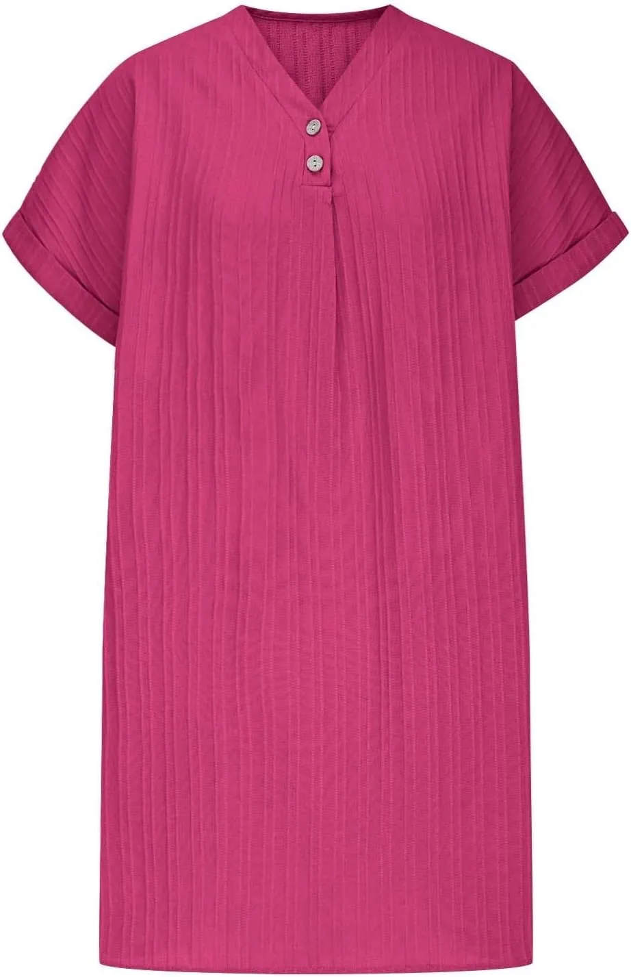 Women Linen Shirts Dresses Plus Size Fashion Button up V-Neck Short Sleeves Cotton Linen Midi Dress Beach Sundress