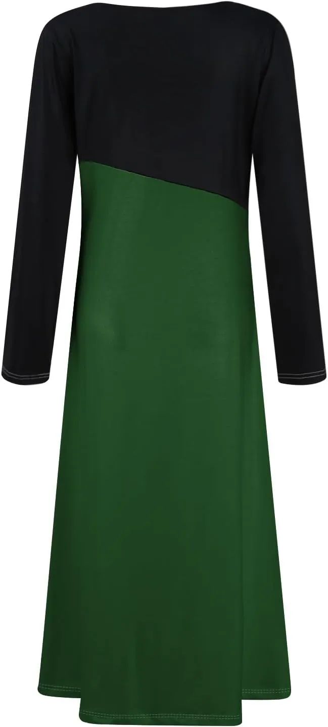 Women's Comfy Chic Plain Color Long Dress V Neck Long Sleeve Cute Spring Dresses