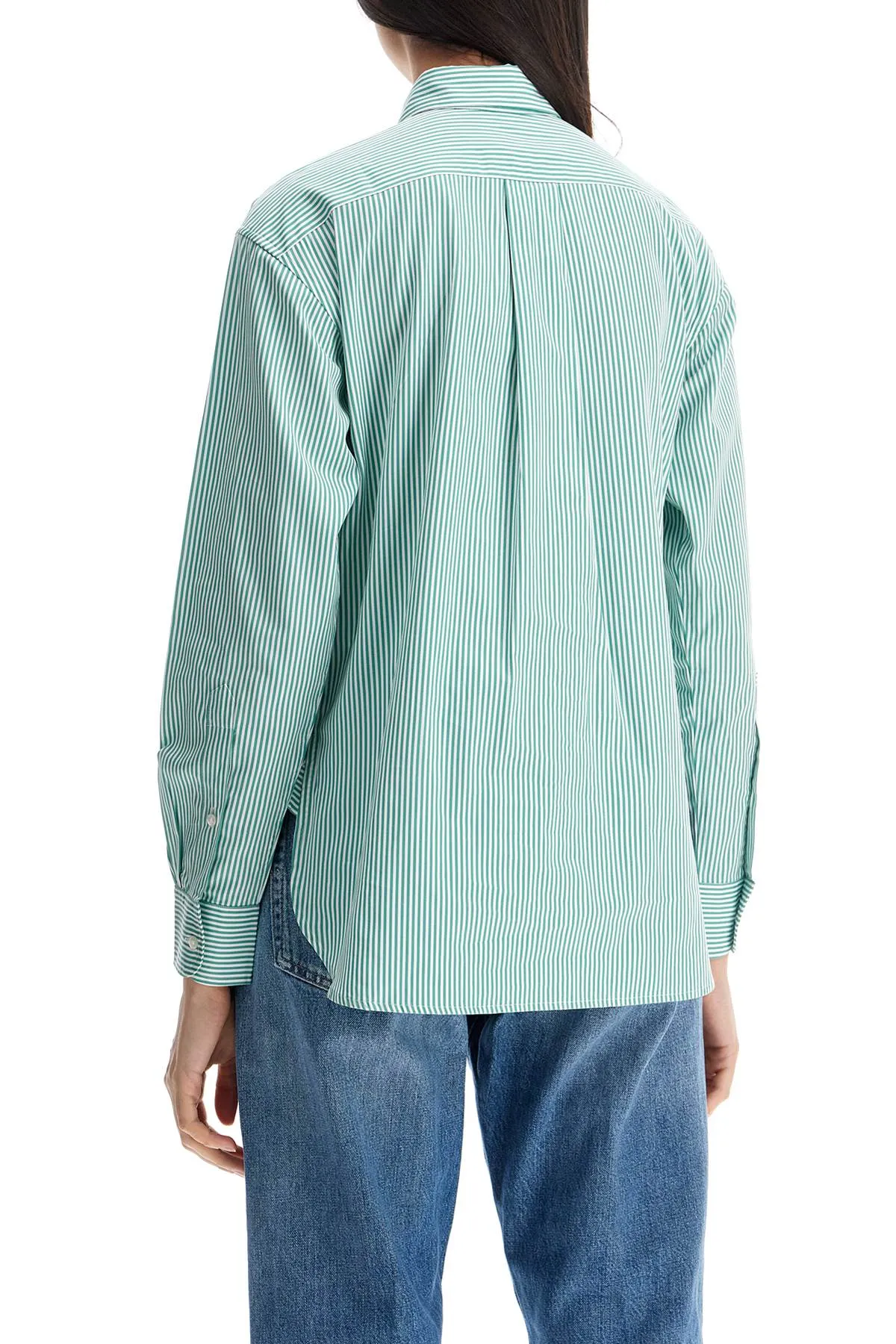 women's slim fit green and white striped shirt 211910743025 1827A GREEN/WHITE
