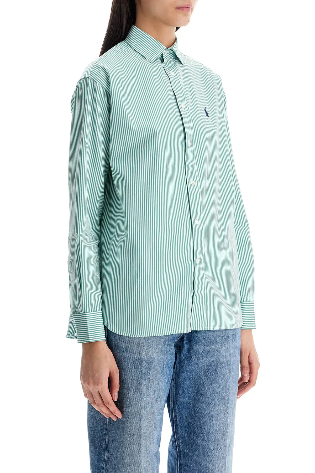 women's slim fit green and white striped shirt 211910743025 1827A GREEN/WHITE