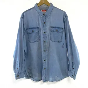 Wrangler Men's Denim Button Up Shirt Distressed Paint Workwear Light  Size XL