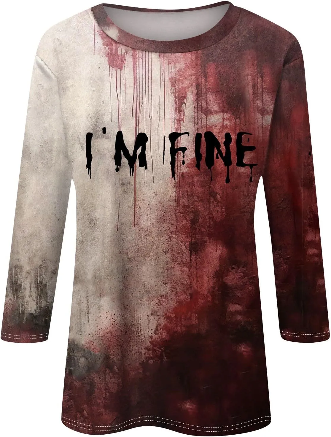 ZEFOTIM Womens Halloween Tops 3/4 Length Sleeve Crewneck Casual Scary Funny Shirts Ghost Bat Witch Tops